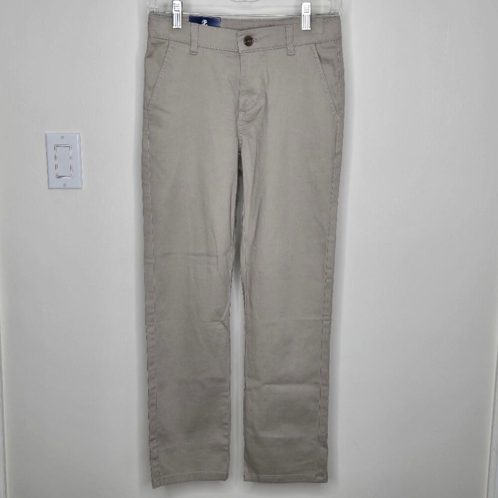 IZOD Youth Classic Tan Pants Flat Front with Elastic and Button Adjustable Waist